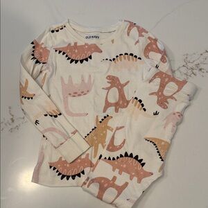 Old Navy Cream Long Sleeve Pajama Top with Pink & Tan Dino Print